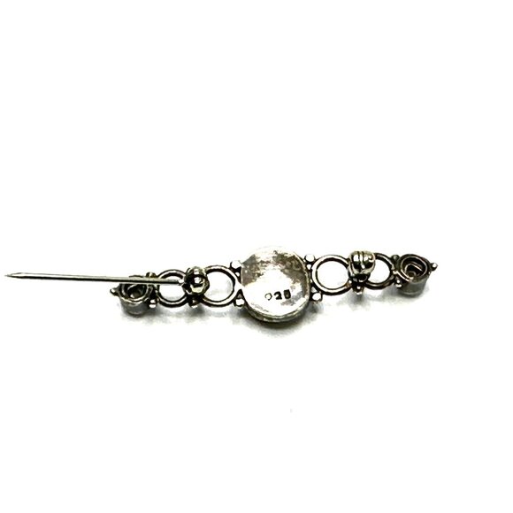 Vintage Sterling Silver Art Nouveau Revival Brooch—Titanium Druzy/Pearl Bar Pin - Picture 12 of 15